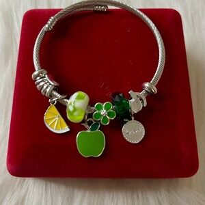 Silver Charm Bracelet with Green Accents